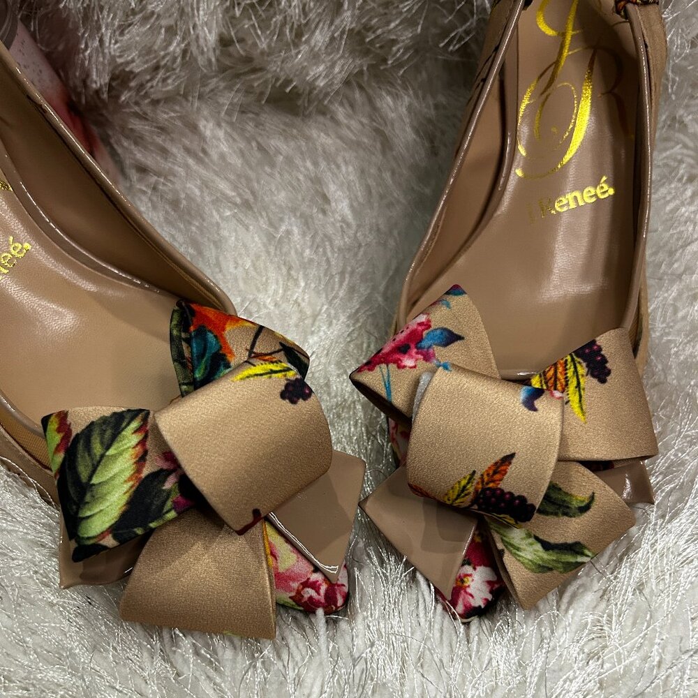 J Renee Nude Slingback with Bow (Foral Multi Color)